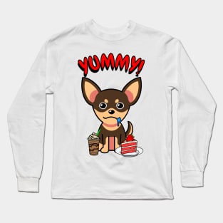 Cute small dog is having coffee and cake Long Sleeve T-Shirt